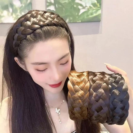 Artificial Fishbone Style Braided Wig Headband Headwear Nature Women Fashion Hair Accessories 4.5cm