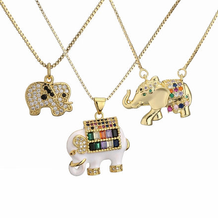 New Fashion Gold-plated Color Zircon Cute Animal Elephant Necklace Pendant Women's Jewelry