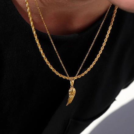 Best Gift Courage Mens Jewelry Hiphop Necklace Stainless Steel Pendant 18K Gold Plated Angel Feather Wing Necklace