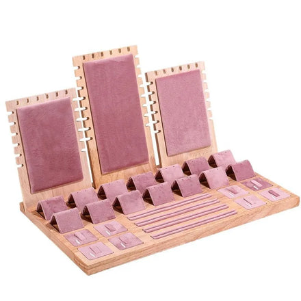 Wood Black Green White Jewelry Ornament Set Earrings Necklace Rings Display Counter Rack Holder Organizer