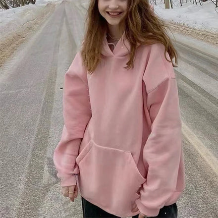 Wholesale High Quality Blank Women's Pink Hoodies Custom Logo Long Sleeve Pullover Y2K Hoodie