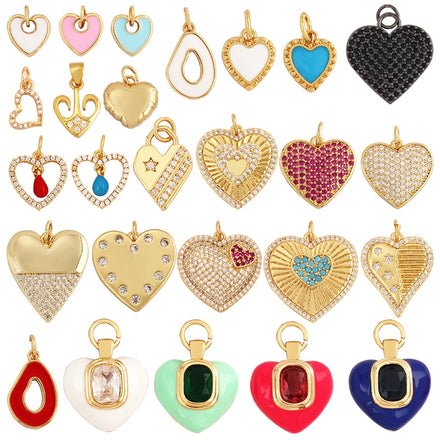 Fashion Colourful Enamel Dripping Oil Love Heart Charm PendantCute 18K Gold Zircon Mix Style Jewelry Necklace Accessories L26