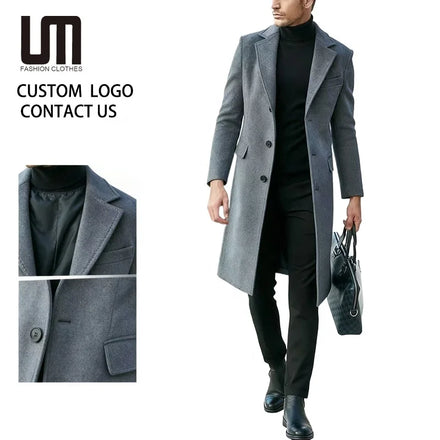 OEM Service Wholesale Autumn Winter Fashion Men Clothes Solid Color Single Breasted Long Sleeve Plus Size Jacket Trench Coat
