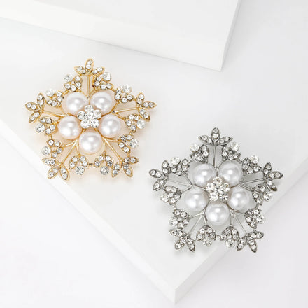 Beautiful Wedding Coat Corsage Collar Shawl Buckle Pin Women Bridal Clothing Accessories Rhinestone Pearl Snowflake Brooch Pin
