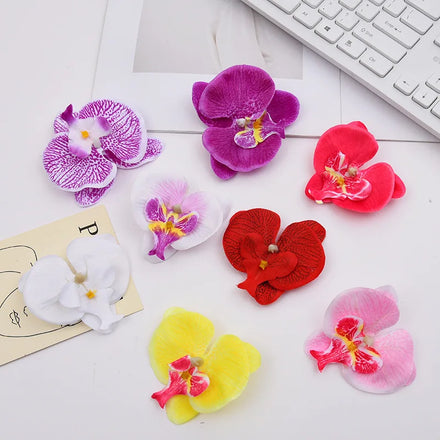 Bulk Sale 3D Printed Artificial Orchid Flowers 7.5cm Silk Orchid Heads 100pcs/pack for DIY Hair Decor Wedding Valentine's Day