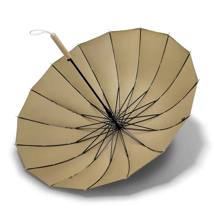 Simple Solid Color Non-Folding Umbrella Adults Waterproof Pongee Material Iron Frame Wooden Handle Fully-Automatic Rain Umbrella
