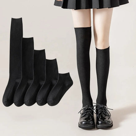 Wholesale Plain White Black Crew Ankle Socks Women Long Knee High Cotton School Uniform Socks for Girls