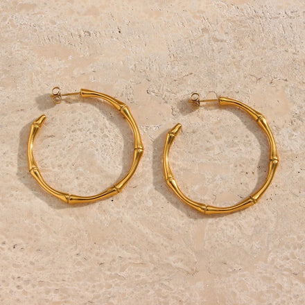 Drop Ship 18k Gold Plated Stainless Steel Bamboo Earring Tarnish Free Statement Earring for Women