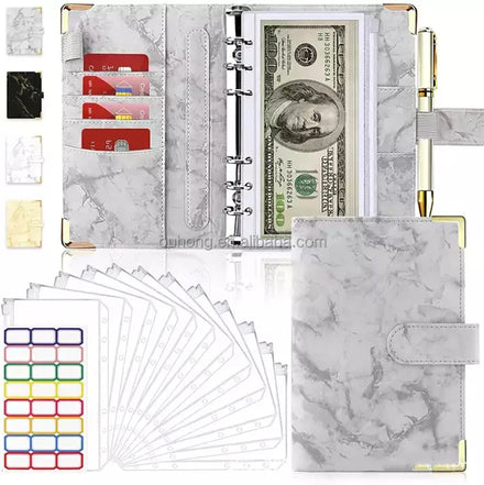 Marble Pu Leather A6 Binder Custom Notebook Loose Leaf Budget Binder Set With Cash Envelopes and Planner Stickers
