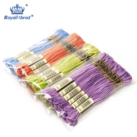 Royal Thread 18-Color Variegated Cotton Floss 6-Strand Hand Embroidery Cross Stitch Crochet Sewing 12-Piece Mercerized Dyed