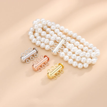925 Sterling Silver Double Row Buckle Metal Slide Lock Clasp Pearl Necklace Chain Accessories DIY Jewelry Making Supplies