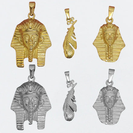 18K Gold Egyptian Pyramid Pharaoh Pendant Zircon Stainless Steel Ambush Feather Jewelry Women Egyptian Pharaoh Tut Portrait Gift