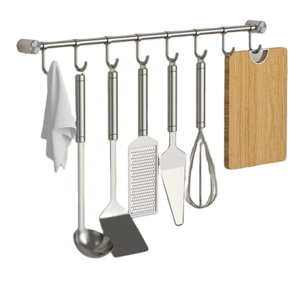 Stainless Steel Kitchen Utensil Rack with 10 Hooks Wall-Mounted Metal Utensil Hanger Accessory