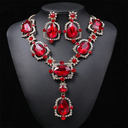 Wholesale Water Drop Diamond Crystal Gem Statement Collarbone Chain Fashion Bridal Jewelry Set for Wedding