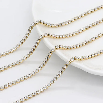 Wholesale DIY Jewelry Findings Stainless Steel Gold Plated Diamond Chain Bulk Tennis Chain Roll for Jewelry Making