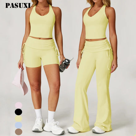 PASUXI Fitness Push up Yoga Pants Sport Wear Women Tracksuit Cropped Top Leggings Gym Set Seamless Women Yoga Workout Set