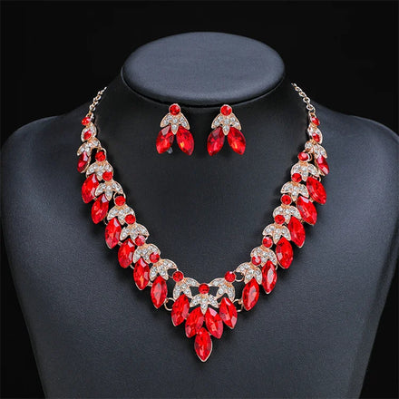 Wholesale Luxury Women's Bridal Engagement Necklace Earrings Set Silver Plated ZIRCON Jewelry for Weddings Parties