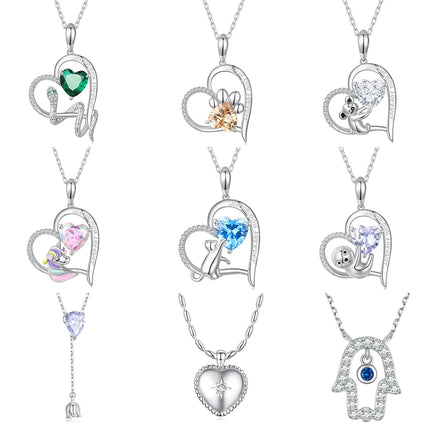 Hot Sale 925 Sterling Silver Heart Shape Shiny Stone Mermaid Fishtail butterfly Infinity Necklace for Women Fine Jewelry