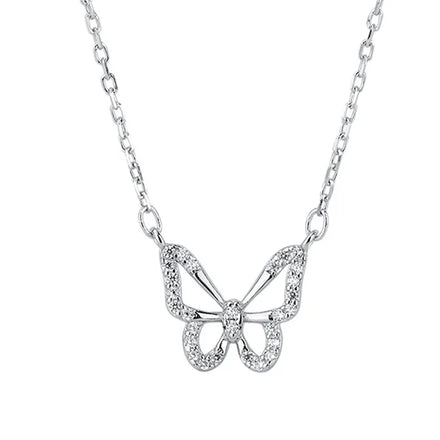 INS Fancy Pure 925 Sterling Silver Clavicle Chain Zircon Delicate Hollow Butterfly Shaped Pendant Necklace for Women Jewelry
