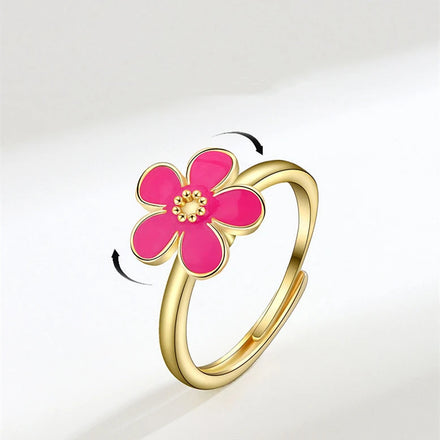 Daidan Ring Flower Epoxy Silver Adjustable Anti Anxiety Multicolor Enamel Ring