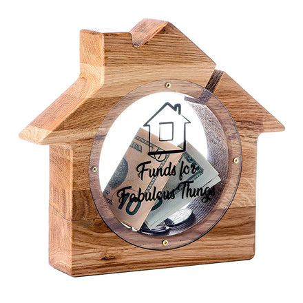 Clear Wooden House Piggy Bank Adults & Teens Room Decor Kids Gifts Home Ornament Coin Money Saving Box Cash Saver Bill Storage