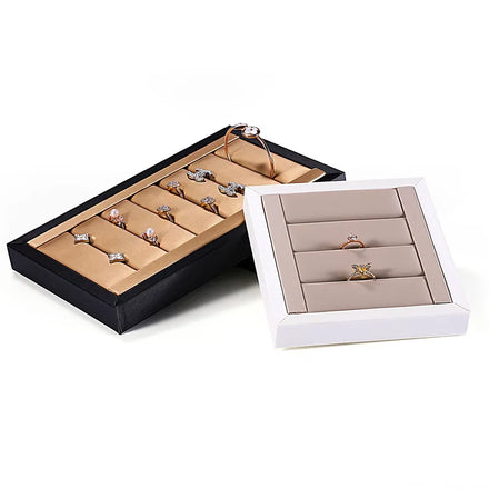 Square Delicate Black Brown White Leather Rings Storage Display Show Case Tray Organizer