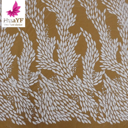 HY2014 New Pure Bridal Wedding Beaded Tulle Lace With Sequins Fabrics for Dress