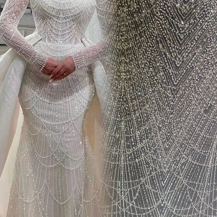 HY2206 New Luxury Bridal Tulle Sequins Lace Wedding Beaded and Pearls Fabrics for European Style Dress