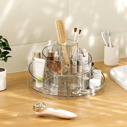 Bathroom clear Plastic Makeup Organizer 360 Degree Rotating Adjustable Acrylic Storage Box