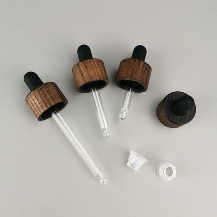 Kard Wood Dropper Cap 20 mm Cosmetic Dropper 20/410 Wooden Cap Serum Dropper with Glass Pipette for Essential Oil Packaging