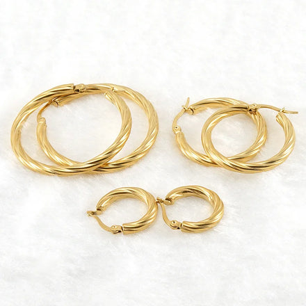 Classic Bold Twist Hoop Earrings Hypoallergenic 18k Gold Plated Stainless Steel Big Circle Huggie Earrings