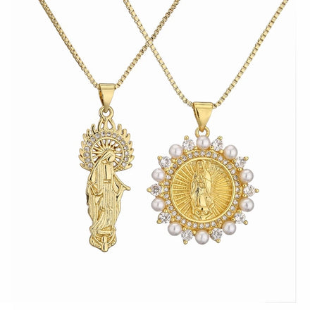 New Fashion Zircon Gold Chain Necklace Virgin Mary Necklace for Women Men Jewelry