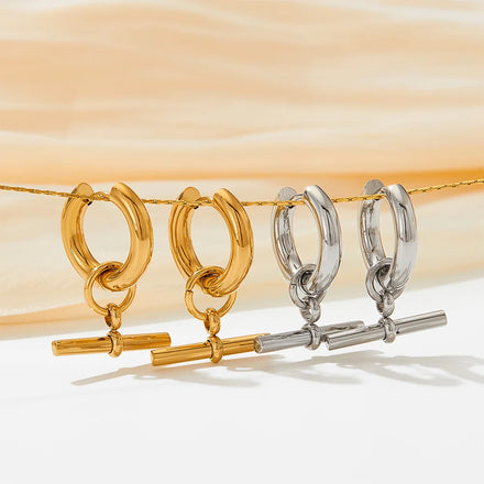 Fashion Waterproof Gold-plated Stainless Steel T-bar Pendant Earrings Women's Fashion Earrings Accessories Jewelry Making
