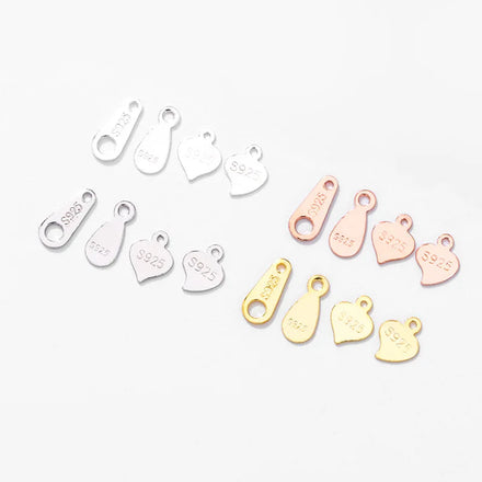 925 Sterling Sterling Oval Heart Charm Bracelet Jewelry Findings Connectors Engraved Ending Extension Tail Chain Accessories