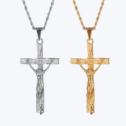 Streetwear Men Cross Chain Pendant Stainless Steel 18k Gold Fine Jewelry Religious Jesus Piece Pendant Crucifix Cross Necklace