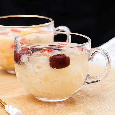 Minimalist Hand-blown Tempered Glass Nuts Milk Coffee Breakfast Cup Glass Gold Rim Fruit Bowl with Handle