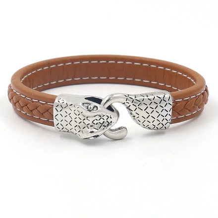 Punk Jewelry 12mm Wide Microfiber Leather Alloy Snake Head Bangles Bracelet for Men