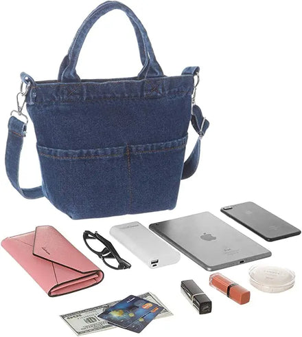 Denim Portable Travel Tote Bag for Women with 10oz Cotton Fabric