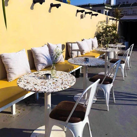 BILIDO Modern Waterproof Adjustable Height Ice Cream Outdoor Restaurant Metal Chairs Circular Terrazzo Tables Set Hotel Dining