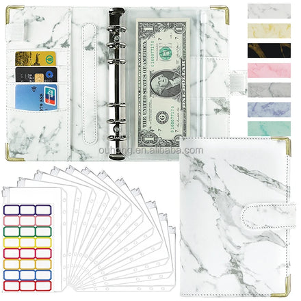 2026 New Design Money Organizer Wallet Sticker Label Inserts Set A6 Marble Cash Budget Binder With Zipper Envelopes