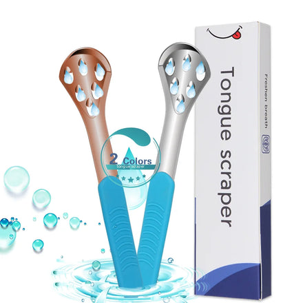 6-hole Water Drop 100% Stainless Steel Tongue Scraper Oral Cleaning Tool to Remove Oral Odor and Clean Tongue