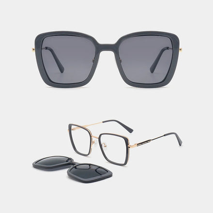 New Magnetic Eyeglasses Metal Frame Clip on Glasses Retro Square Frame Acetate Polarized Sunglasses Fashion Women Sun Glasses
