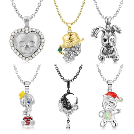 Heart Shape Skull Moon Pendant for Necklace 925 Sterling Silver Fashion Doll Rabbit Pendant for Women Necklaces Jewelry Making