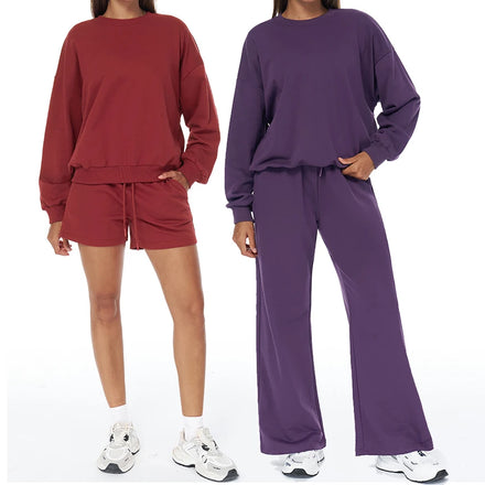 YIYI Long Sleeves Autumn Cotton Tops Hoodies Sets Pants Leisure Sweat Shirt Women Comfortable 280g 4pcs Leisure Jogger Sets