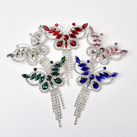 Large Size Crystal Rhinestone Butterfly Tassel Brooches Elegant Metal Animal Pin for Women Dress Girls Birthday Gifts
