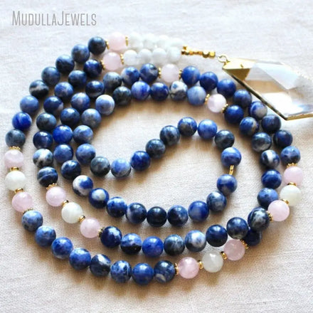 MN44233 Sodalite Rose Quartz Healing Natural Gemstone Mala 108 Mala Moonstone Necklace Yoga Jewelry Meditation Beads Yoga Gift