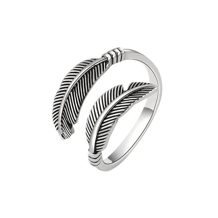 Daidan Rings Female Resizable Rings 925 Silver Oxidation Indian Cool Vintage Feather Rings