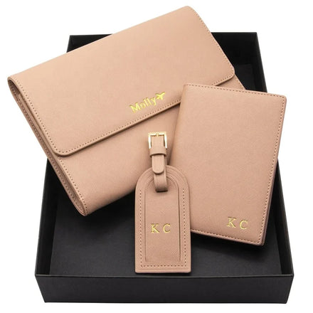 Company Events Wedding Personalized Fashionable PU Leather Luggage Tag Passport Holder Custom Travel Wallet Gift Sets for Women