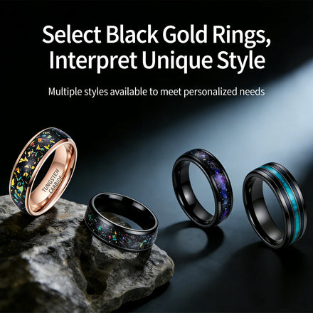 Ouyuan Jewelry Manufacture 8mm Dome Black Plated Tungsten Ring Inlay Opal Gold Foil for Men's Wedding Ring
