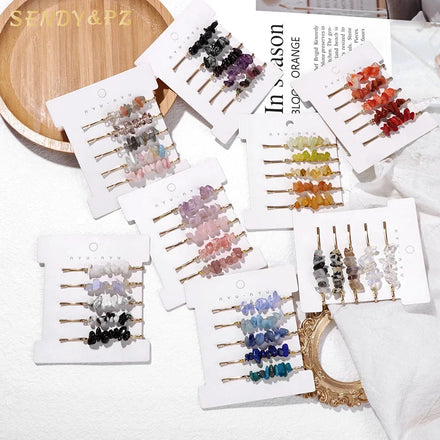 2022 New Women Natural Crushed Stone Crystal Hairpin Alloy Luxurious Barrettes Colorful Uagate Hair Clip Accessories